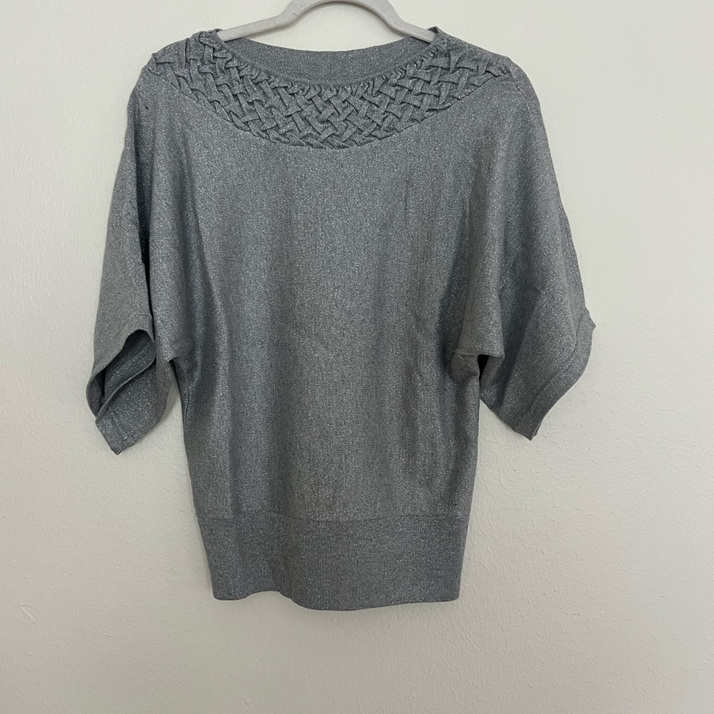 Elegant Silver Women's Sweater with Braided Neckline